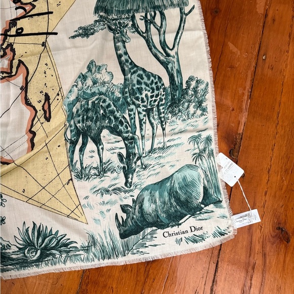 Dior NWT 140cm Around the World cashmere silk fringe globe shawl scarf wrap - Picture 3 of 7